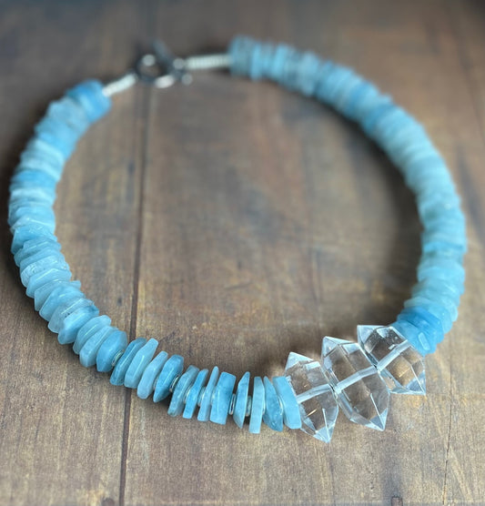 Aquamarine crystal necklace sterling silver