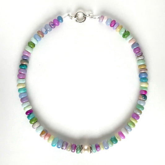 Opal candy necklace with freshwater pearl