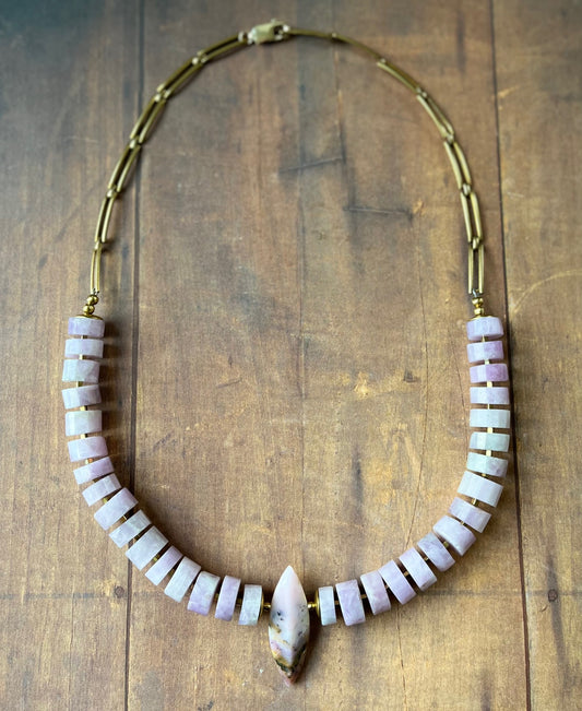 Pink opal and kunzite necklace 18k gold fill clasp