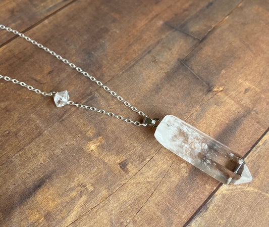 Quartz and Herkimer diamond sterling silver necklace