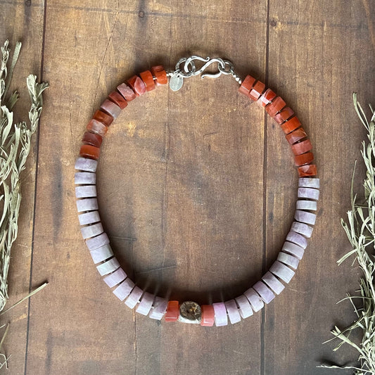 Kunzite and carnelian sterling silver necklace