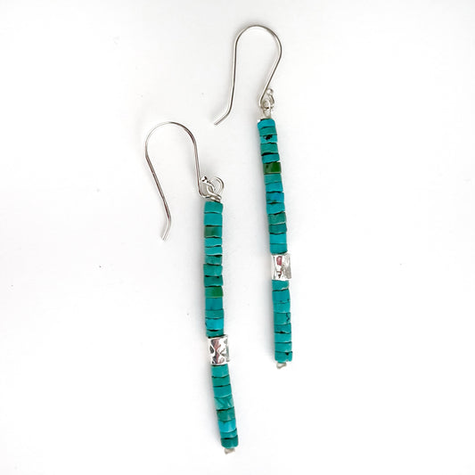 Long sterling silver earrings with Kingman turquoise