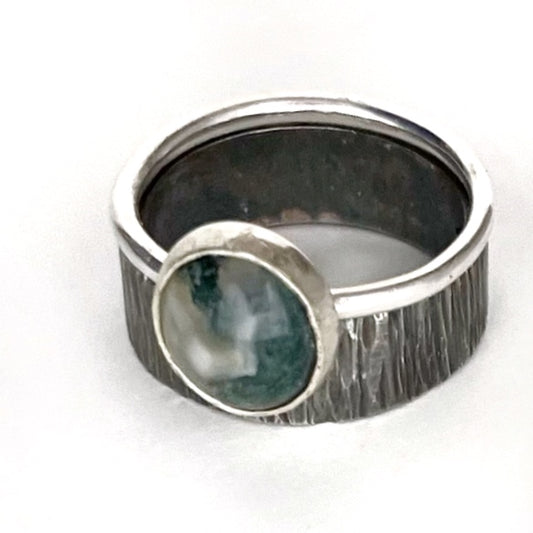 Moss agate sterling silver stacking rings set