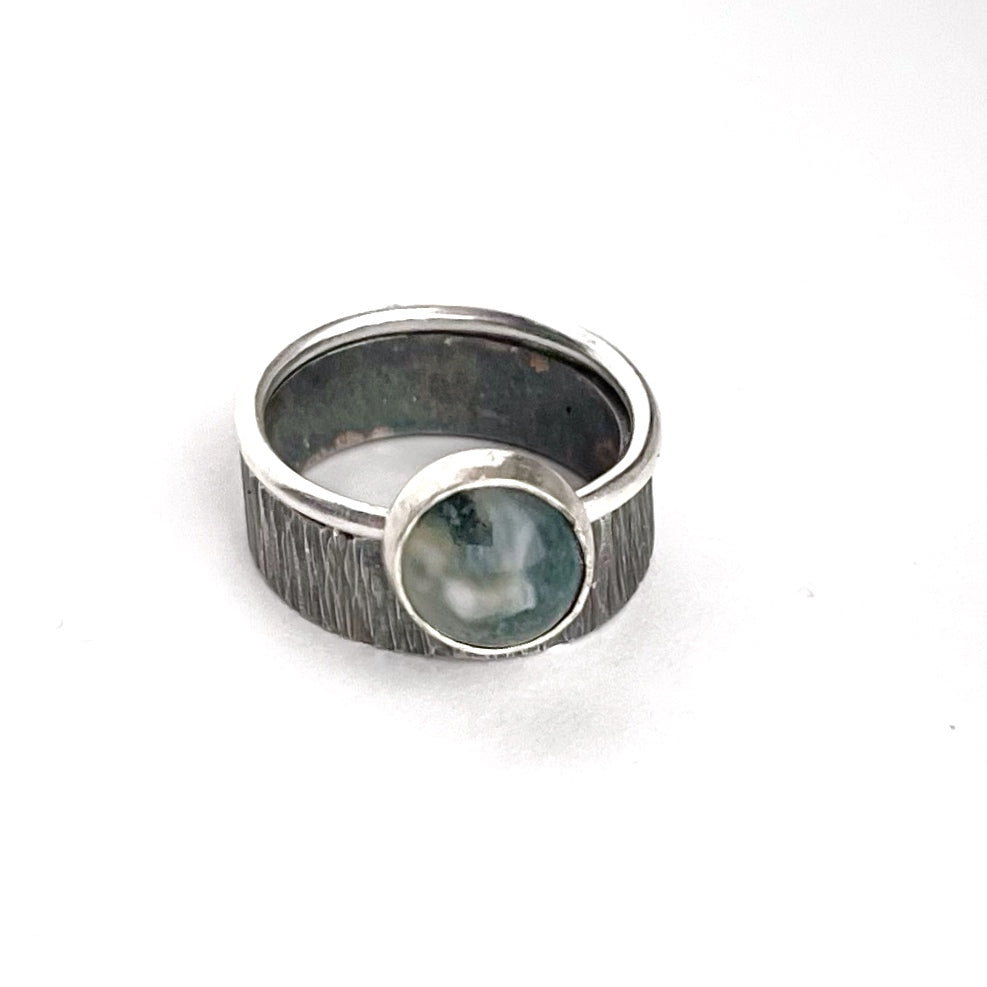 Moss agate sterling silver stacking rings set
