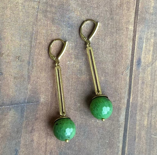 Green nephrite jade earrings 18k gold fill earrings
