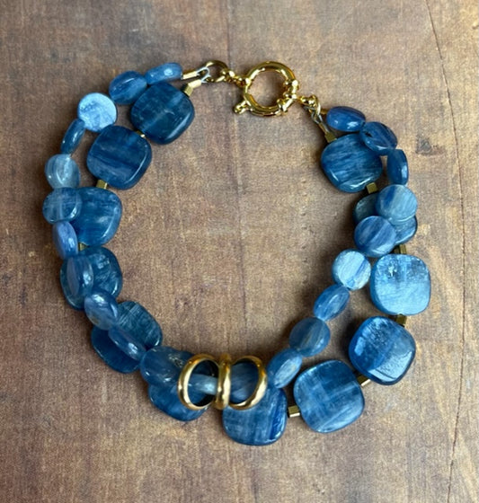 kyanite double bracelet with 18k gold fill clasp