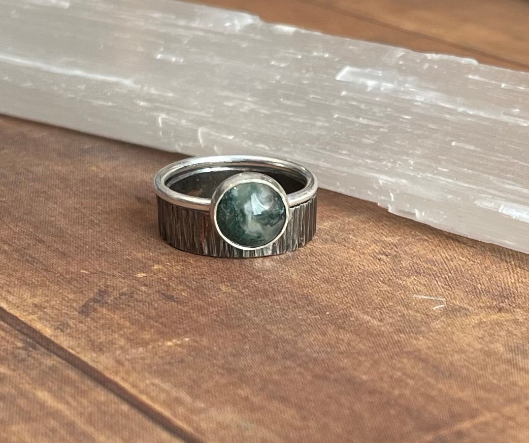 moss agate sterling rings stacking