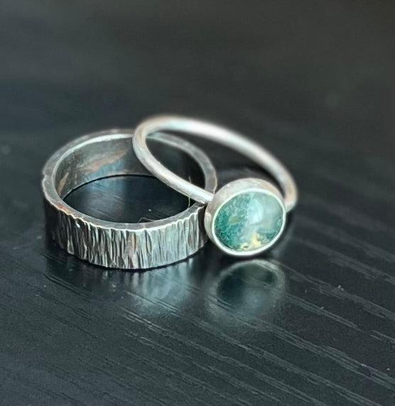 moss agate sterling ring set stacking