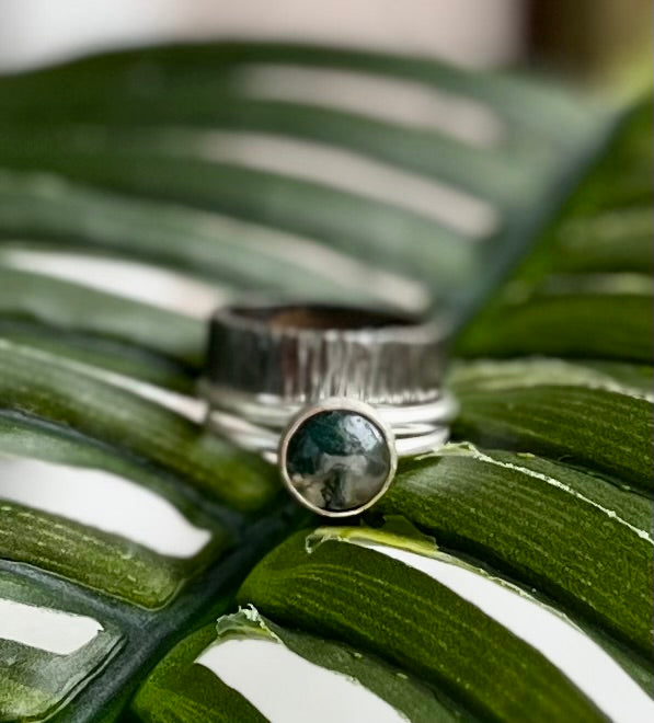 moss agate sterling ring stacking set