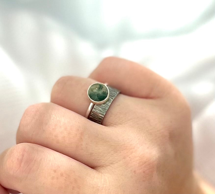moss agate ring set stacking sterling silver